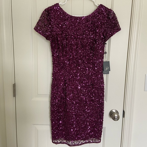 Adrianna Papell Plum Sequin Cocktail Dress - Picture 1 of 11